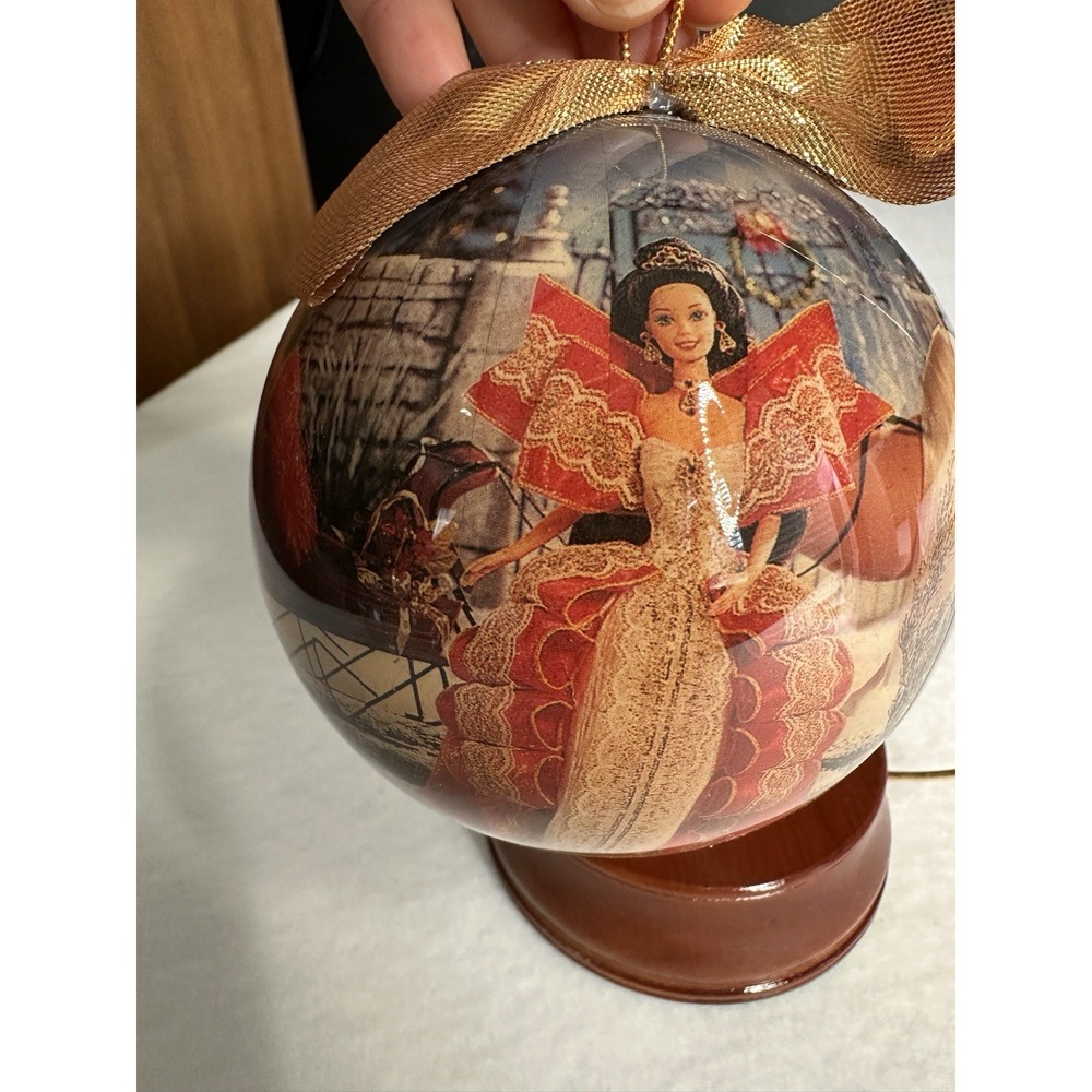1997 Barbie Holiday Decoupage Ornament 4 Inch Wooden‎ Stand Included